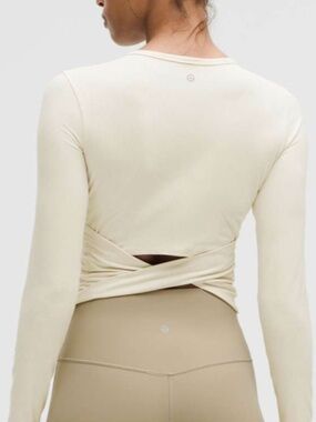 Lululemon All It Takes Back-Twist Ribbed Long-Sleeve Shirt, Light Ivory, Size 6